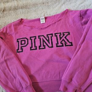PINK Victoria's Secret Women's Pink Crew Neck Sweatshirt--Off The Shoulder
